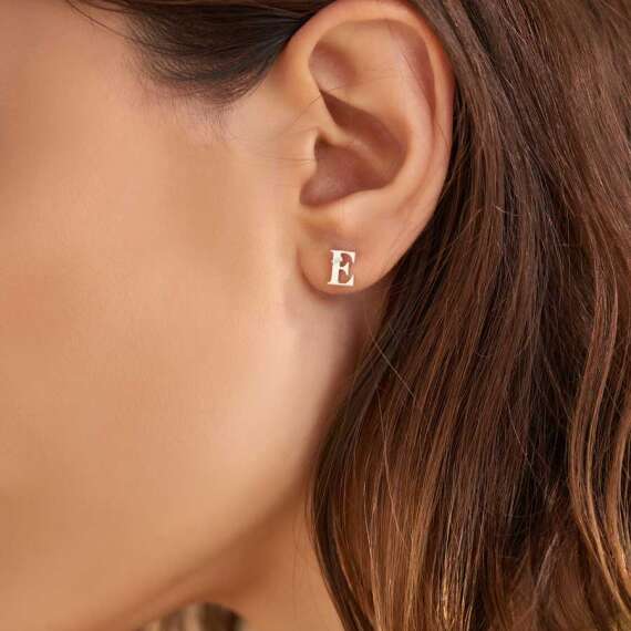 Baguette Cut Diamond White Gold E Letter Single Earring - 2
