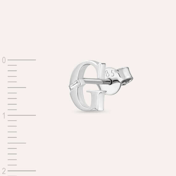 Baguette Cut Diamond White Gold G Letter Single Earring - 3
