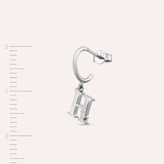 Baguette Cut Diamond White Gold H Letter Single Dangling Earring - 3