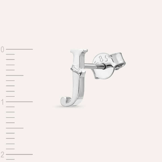 Baguette Cut Diamond White Gold J Letter Single Earring - 3