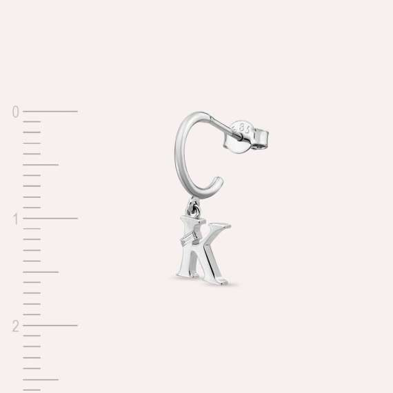 Baguette Cut Diamond White Gold K Letter Single Dangling Earring - 3