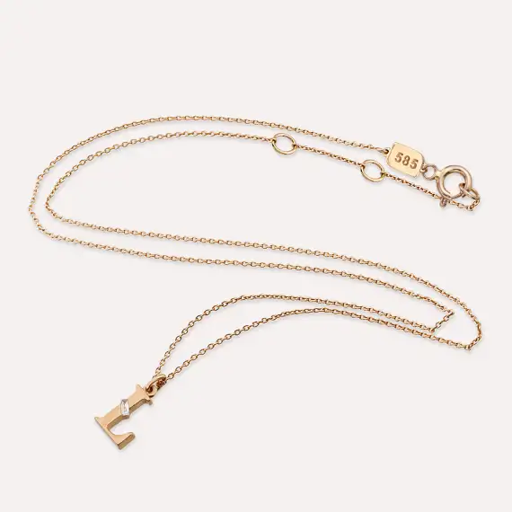 Baguette Cut Diamond Rose Gold L Letter Necklace - 4