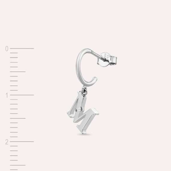 Baguette Cut Diamond White Gold M Letter Single Dangling Earring - 3