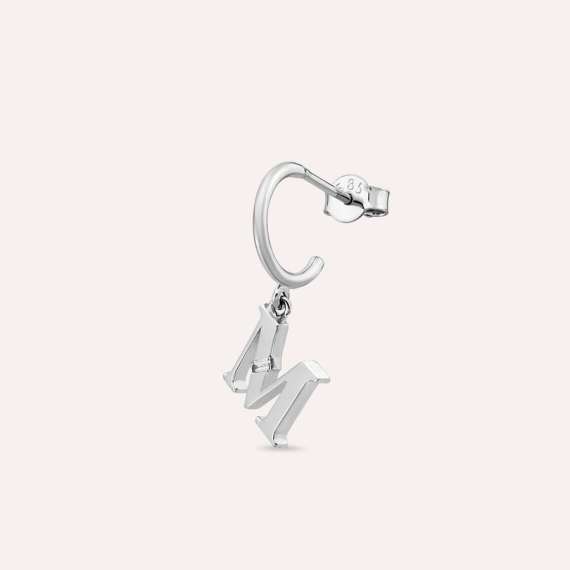 Baguette Cut Diamond White Gold M Letter Single Dangling Earring - 1