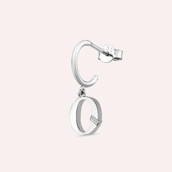 Baguette Cut Diamond White Gold O Letter Single Dangling Earring - 1