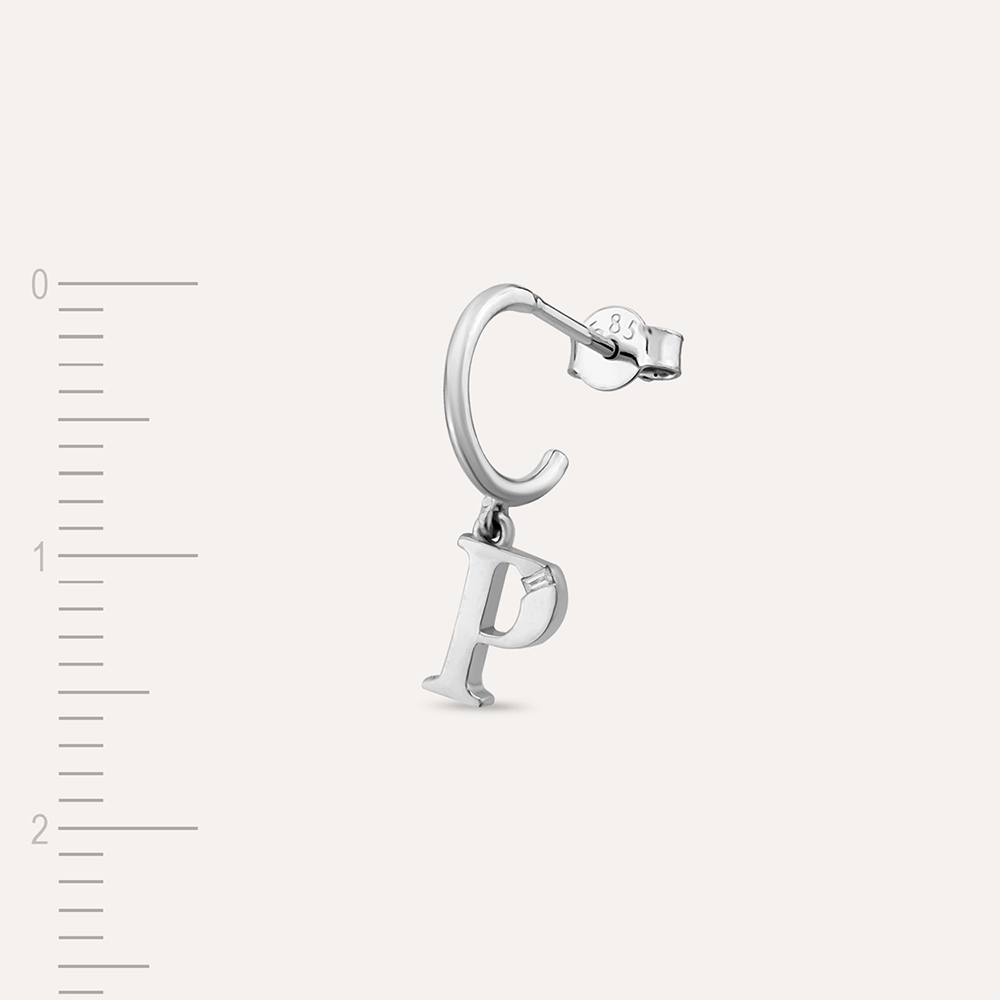 Baguette Cut Diamond White Gold P Letter Single Dangling Earring - 4