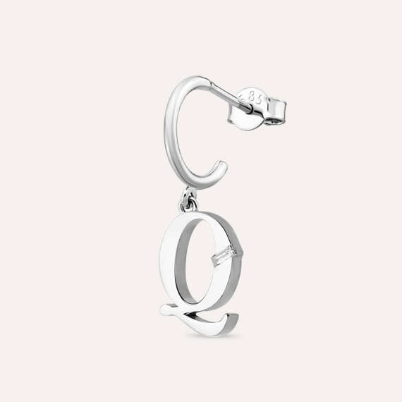 Baguette Cut Diamond White Gold Q Letter Single Dangling Earring - 1