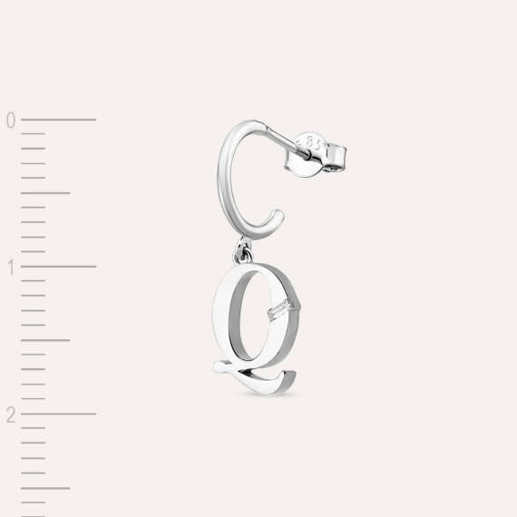 Baguette Cut Diamond White Gold Q Letter Single Dangling Earring - 3