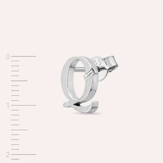 Baguette Cut Diamond White Gold Q Letter Single Earring - 3