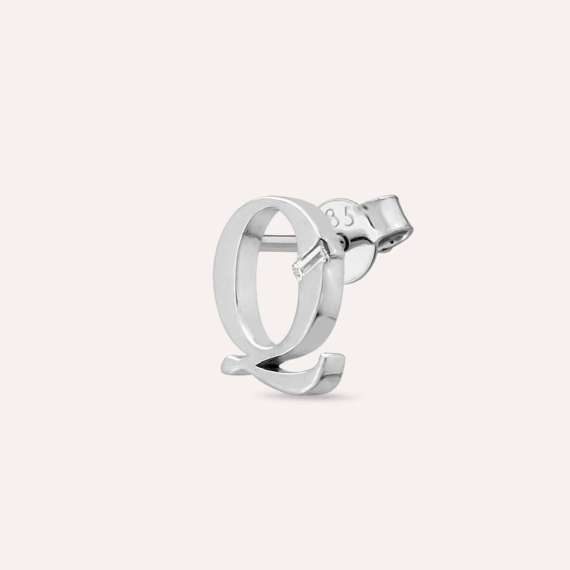 Baguette Cut Diamond White Gold Q Letter Single Earring - 1