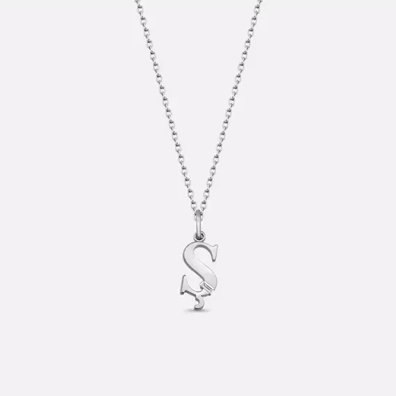 Baguette Cut Diamond White Gold Ş Letter Necklace - 1