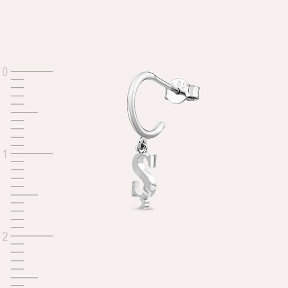 Baguette Cut Diamond White Gold Ş Letter Single Dangling Earring - 2