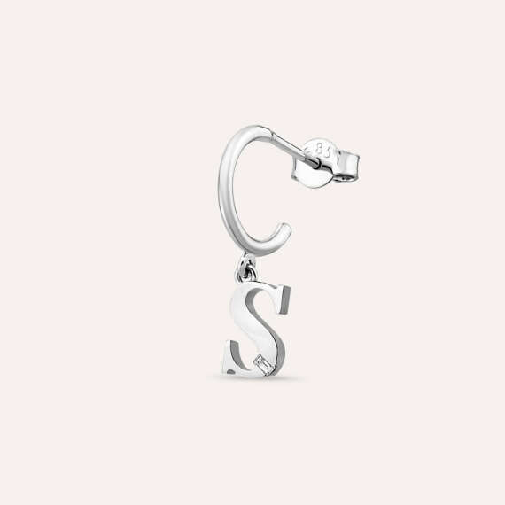 Baguette Cut Diamond White Gold S Letter Single Dangling Earring - 1