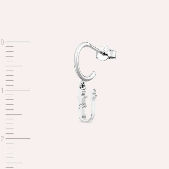 Baguette Cut Diamond White Gold Ü Letter Single Dangling Earring - 3