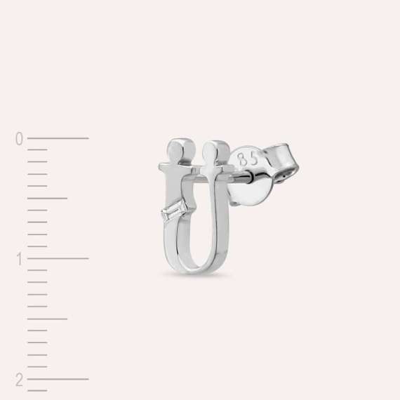 Baguette Cut Diamond White Gold Ü Letter Single Earring - 2