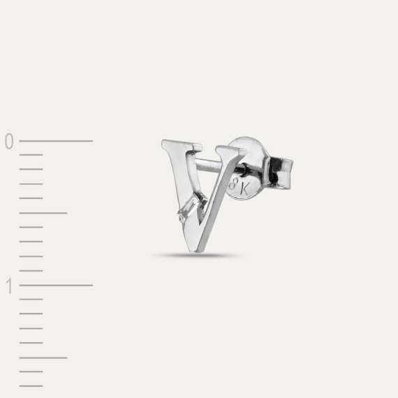 Baguette Cut Diamond White Gold V Letter Single Earring - 3