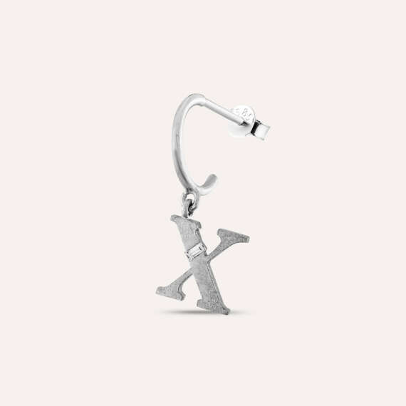 Baguette Cut Diamond White Gold X Letter Single Dangling Earring - 1