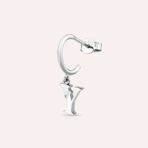 Baguette Cut Diamond White Gold Y Letter Single Dangling Earring - 1