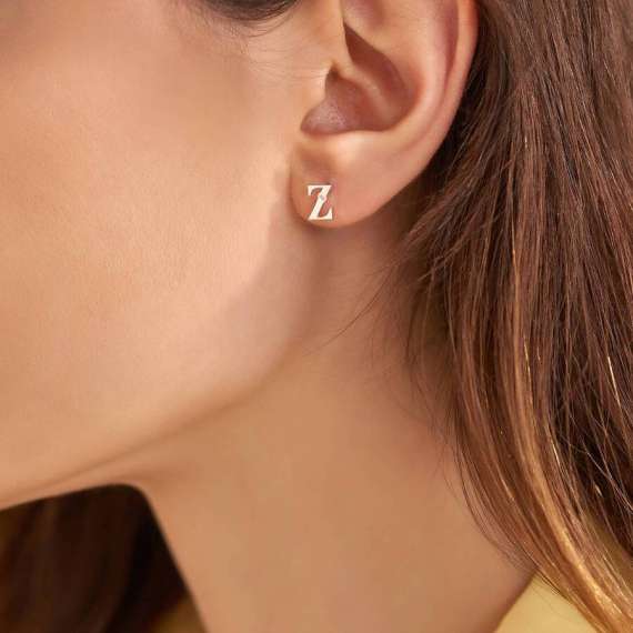 Baguette Cut Diamond White Gold Z Letter Single Earring - 2