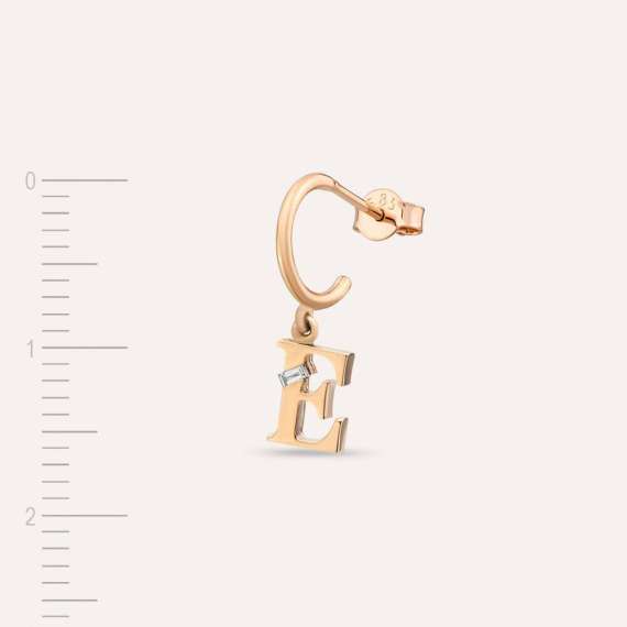 Baguette Cut Rose Gold E Letter Single Dangling Earring - 3