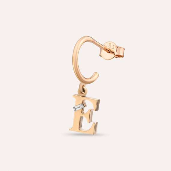 Baguette Cut Rose Gold E Letter Single Dangling Earring - 1