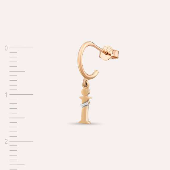 Baguette Cut Rose Gold İ Letter Single Dangling Earring - 3
