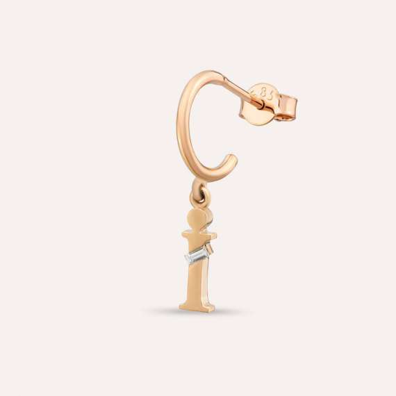 Baguette Cut Rose Gold İ Letter Single Dangling Earring - 1