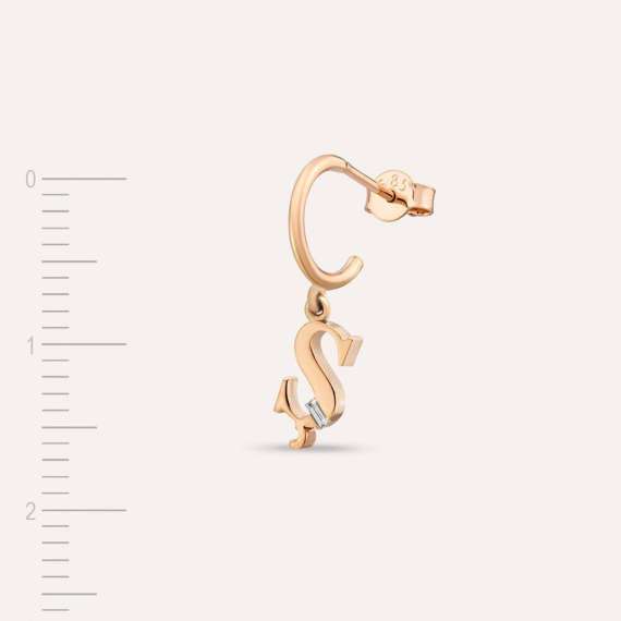 Baguette Cut Rose Gold Ş Letter Single Dangling Earring - 2