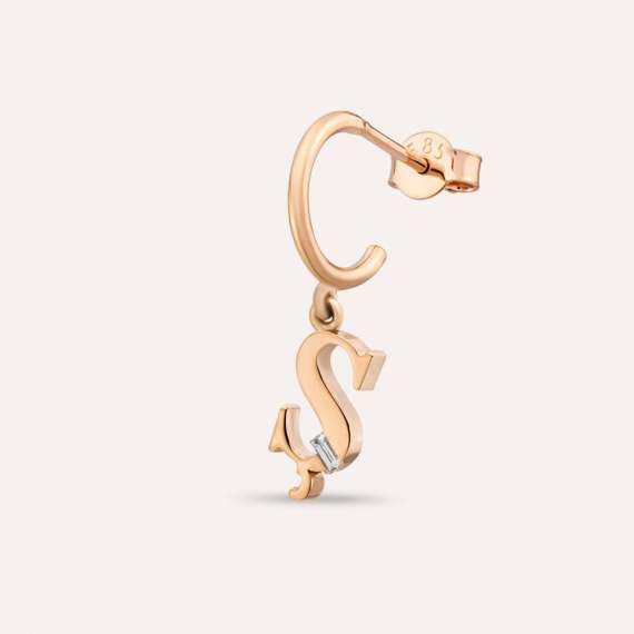 Baguette Cut Rose Gold Ş Letter Single Dangling Earring - 1