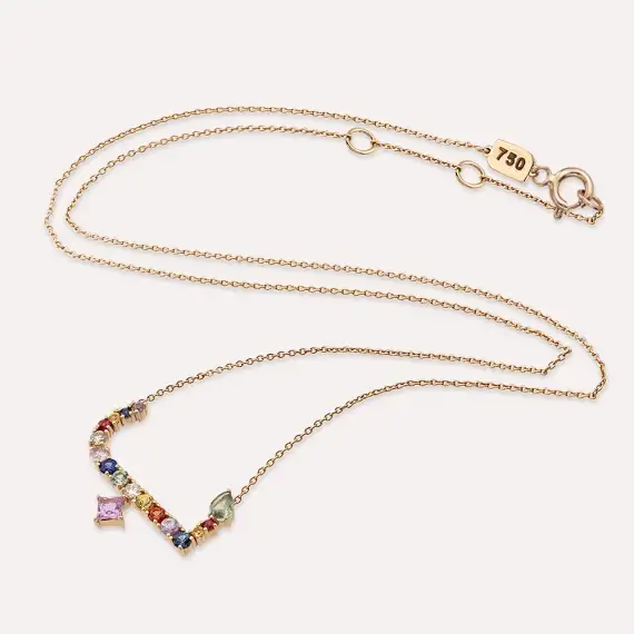 ب Be Harf 1.03 CT Pırlanta ve Multicolor Safir Taşlı Rose Altın Kolye - 3