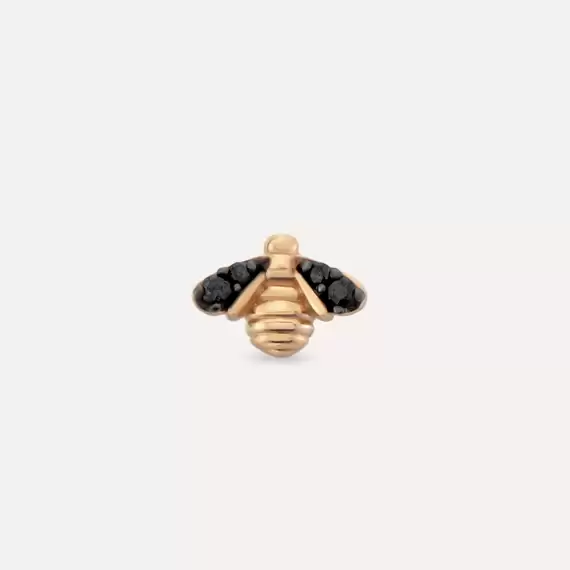 Bee Siyah Pırlanta Taşlı Rose Altın Piercing - 4