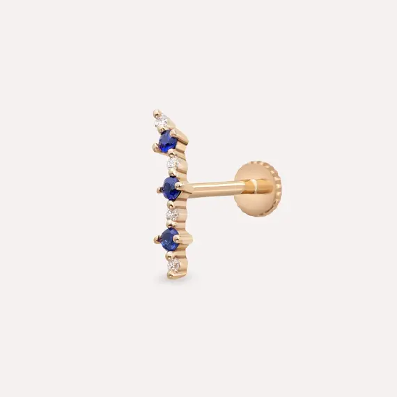 Beeline Safir ve Pırlanta Taşlı Rose Altın Piercing - 1