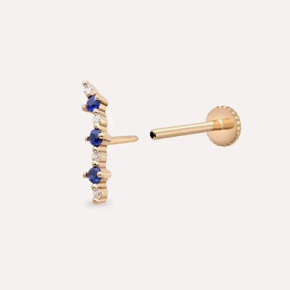 Beeline Safir ve Pırlanta Taşlı Rose Altın Piercing - 2