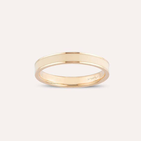 Beige Enamel Gold Ring - 2