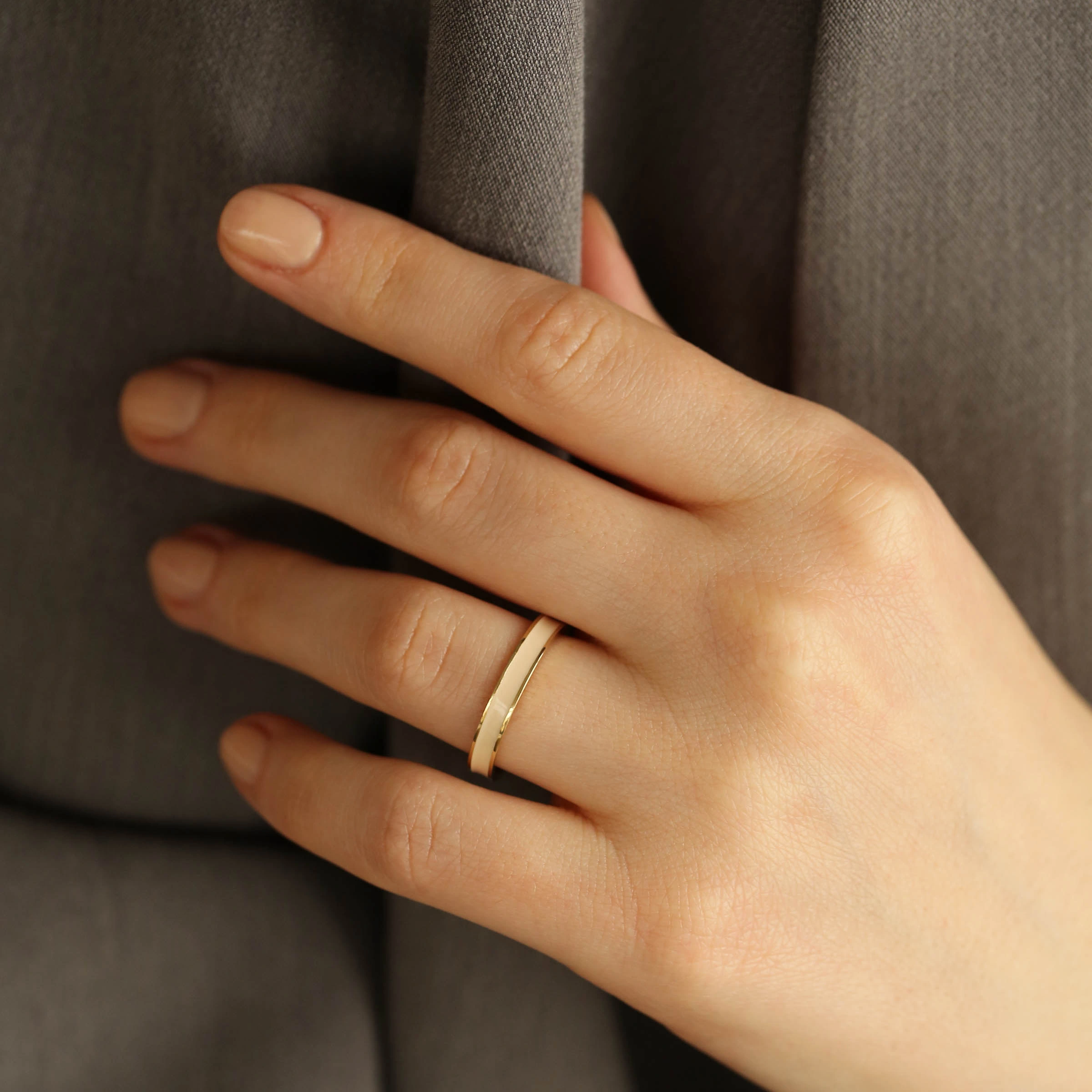 Beige Enamel Gold Ring - 4