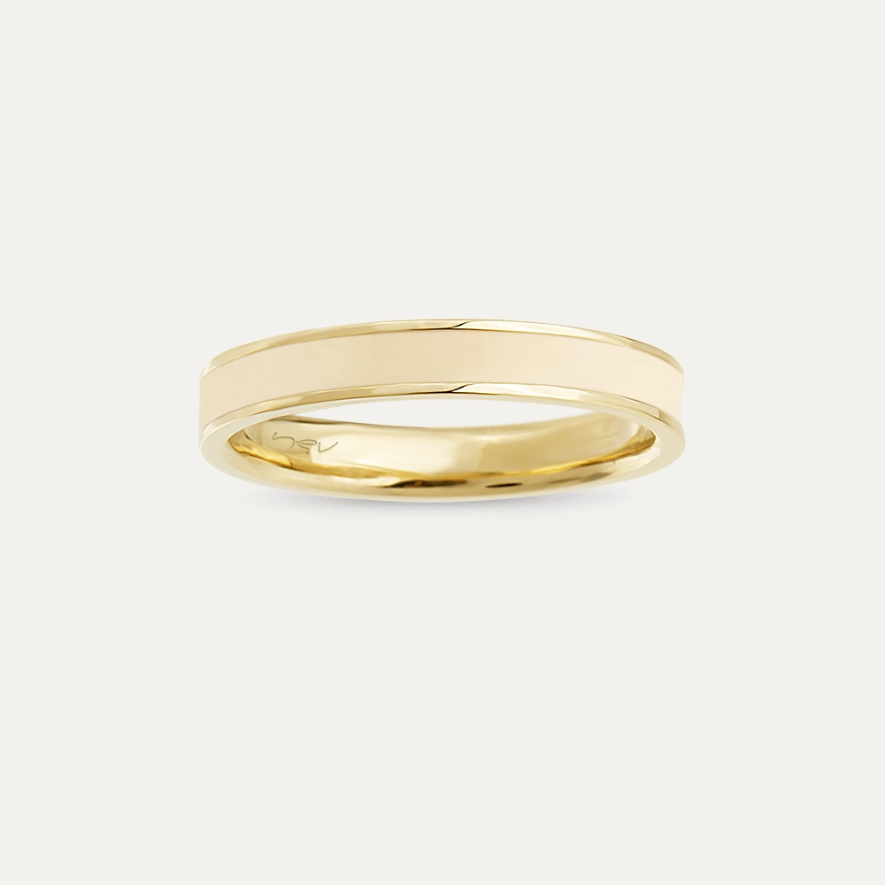 Beige Enamel Yellow Gold Ring - 3