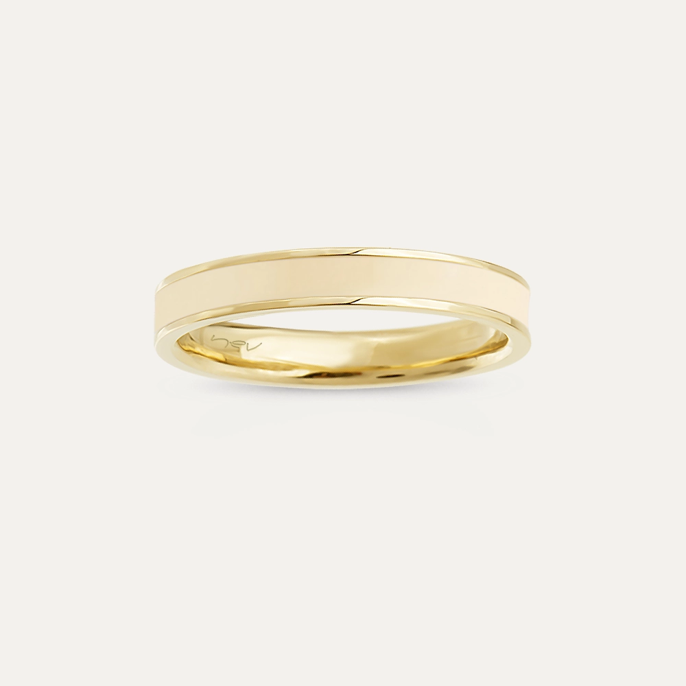 Beige Enamel Yellow Gold Ring - 4