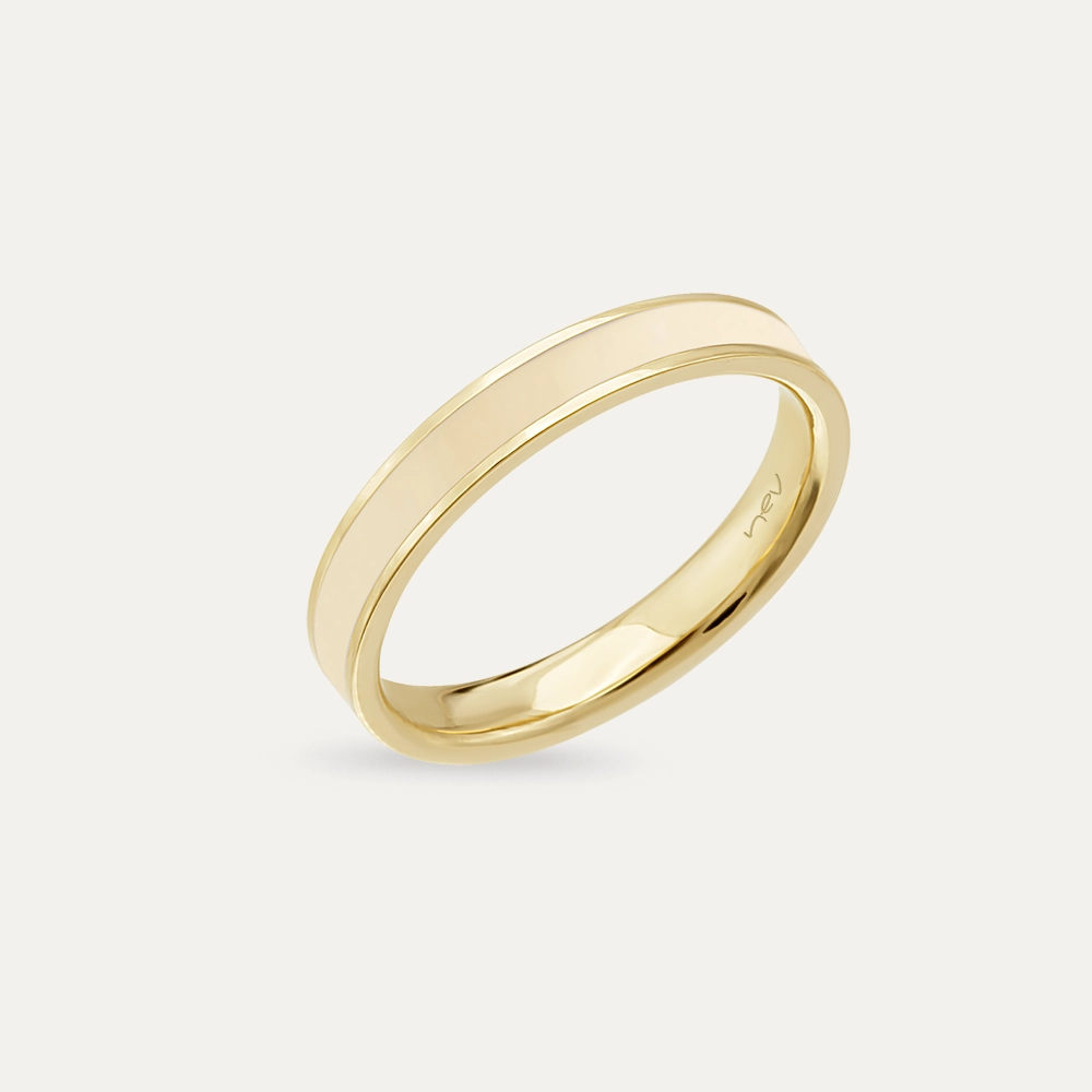 Beige Enamel Yellow Gold Ring - 2