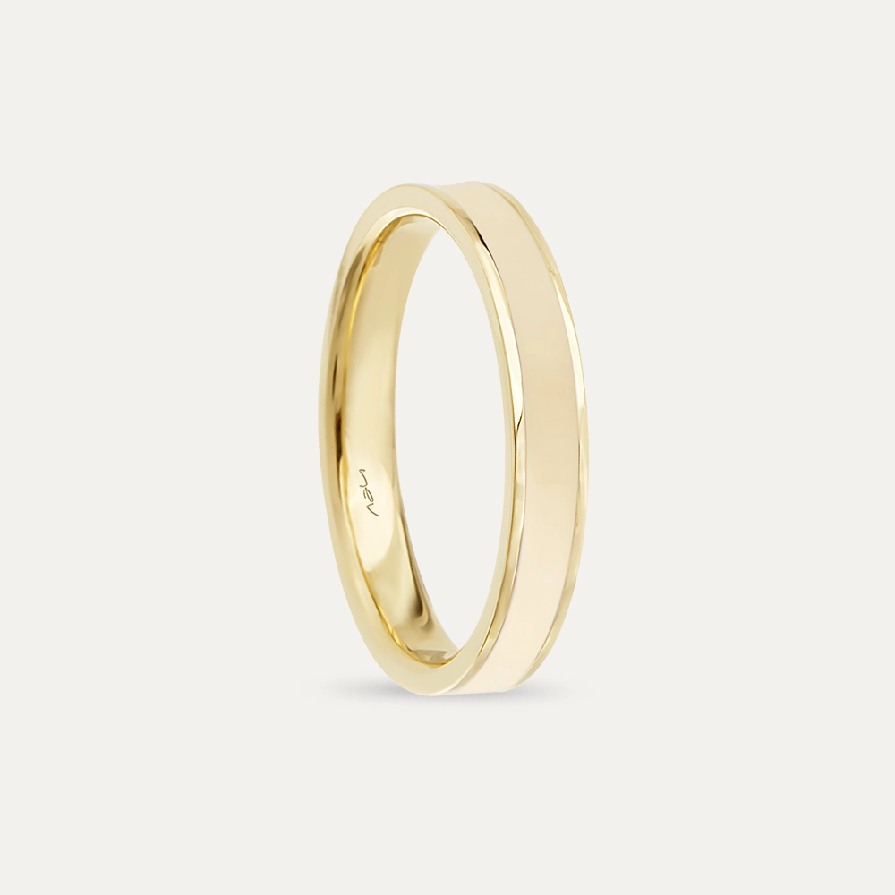 Beige Enamel Yellow Gold Ring - 4