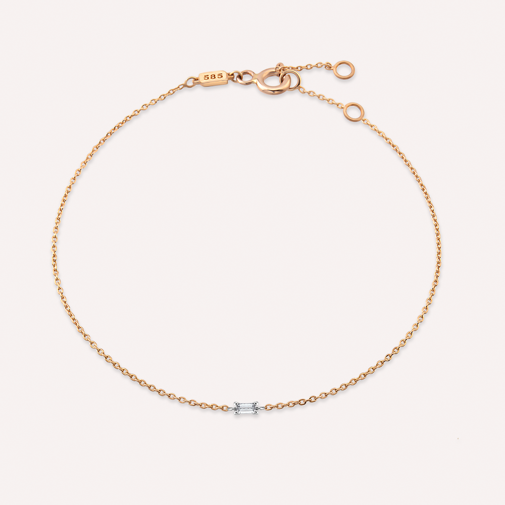 Bella 0.04 CT Baget Kesim Pırlanta Taşlı Rose Altın Bileklik - 3