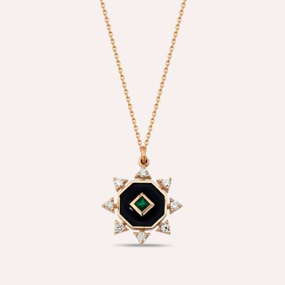 Bellatrix 0.20 CT Emerald and Diamond Black Enamel Pendant - 1