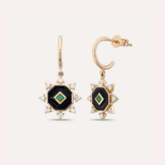 Bellatrix 0.38 CT Emerald and Diamond Black Enamel Earring - 1