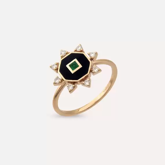 Bellatrix Emerald and Diamond Black Enamel Ring - 2
