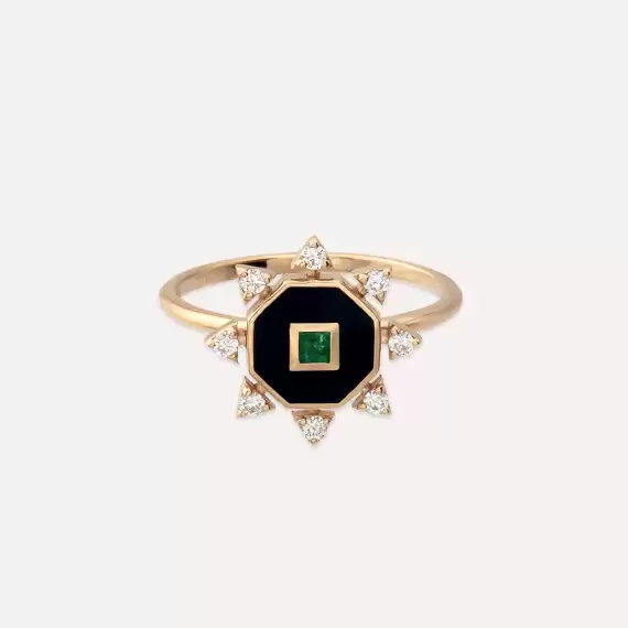 Bellatrix Emerald and Diamond Black Enamel Ring - 3