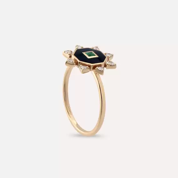 Bellatrix Emerald and Diamond Black Enamel Ring - 4
