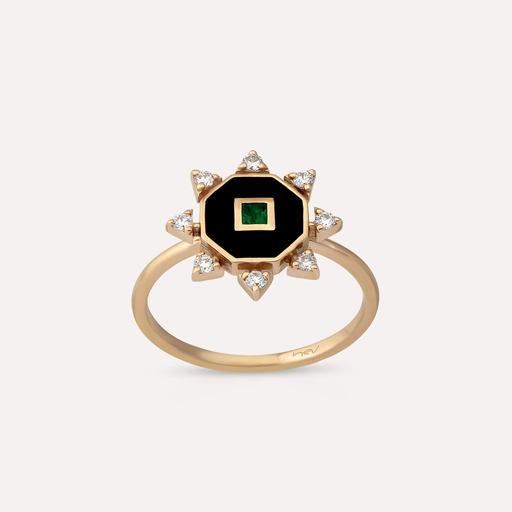 Bellatrix Emerald and Diamond Black Enamel Ring - 1
