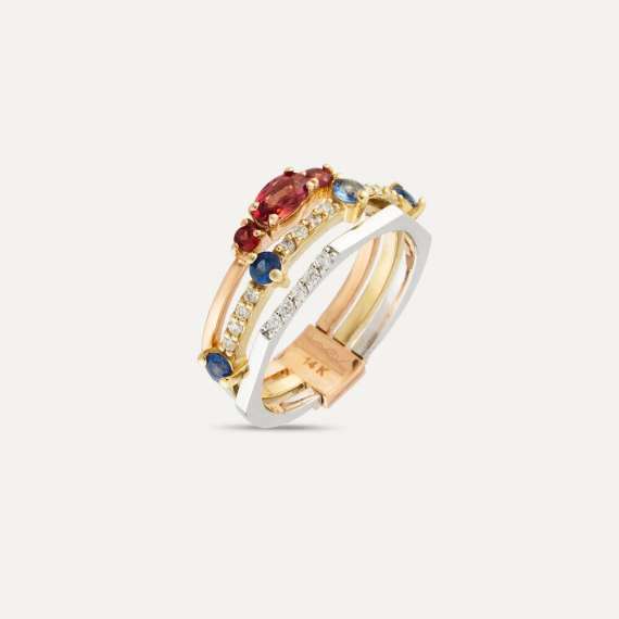 Bellini 0.84 CT Diamond and Multicolor Sapphire Ring - 6