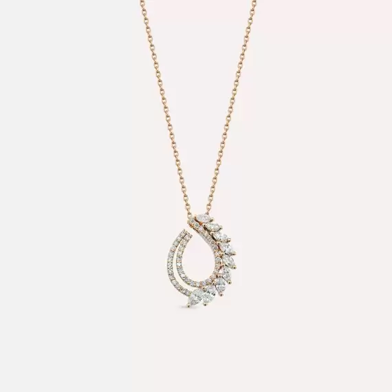 Benin Mini 0.55 CT Marquise Cut Diamond Rose Gold Necklace - 1