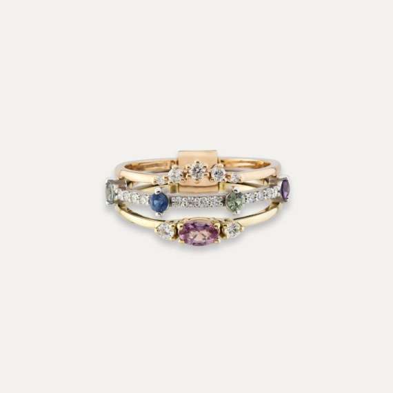 Berry 0.88 CT Multicolor Sapphire and Diamond Ring - 3