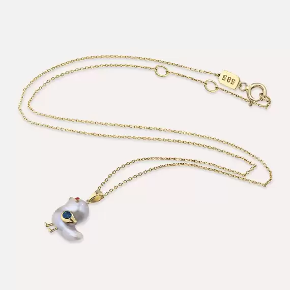 Bird Natural Pearl and Opal Yellow Gold Necklace - 4